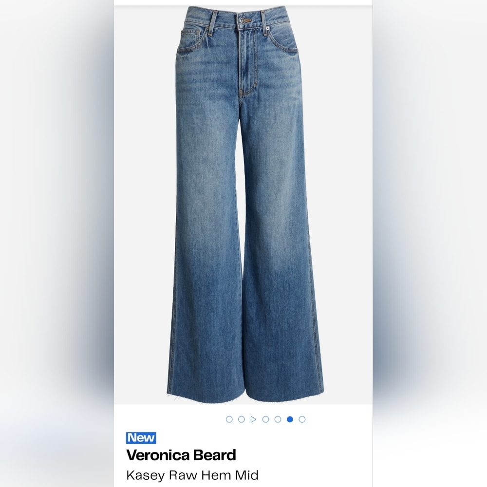 Veronica Beard Light Blue Wide Leg Jeans Mid Raise Raw Hem - Picture 5 of 10